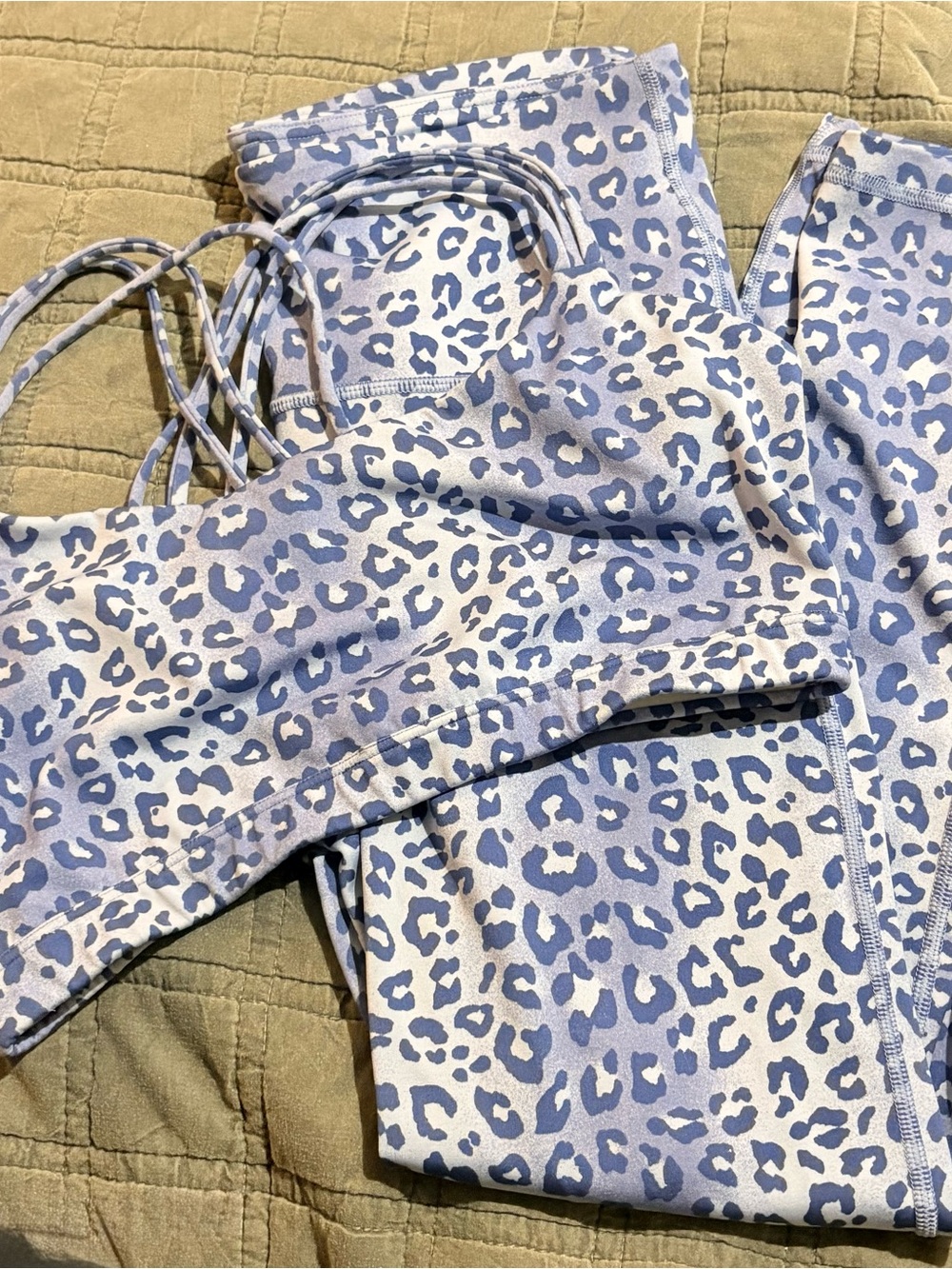 GapFit Eclipse Blue Leopard Print Leggings & Matching Sports Bra Set